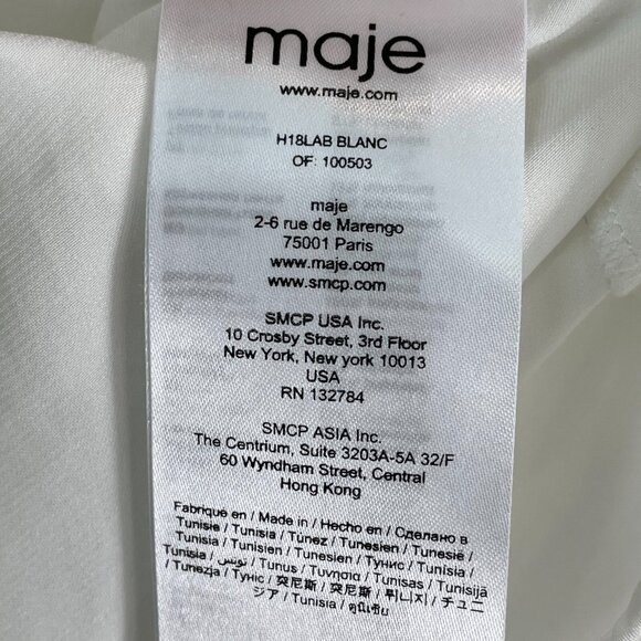 Maje 3 Womens Large Ivory Ruffle Blouse Tie Neck Long Sleeve Shirt Top - Picture 11 of 12